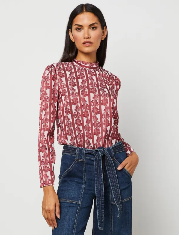 Tie Back Mock-Neck Jacquard Top sold by BCBGMaxAzria