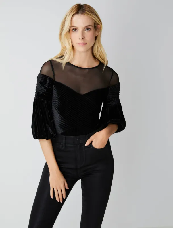 Sheer Velvet Off-Shoulder Bodysuit sold by BCBGMaxAzria