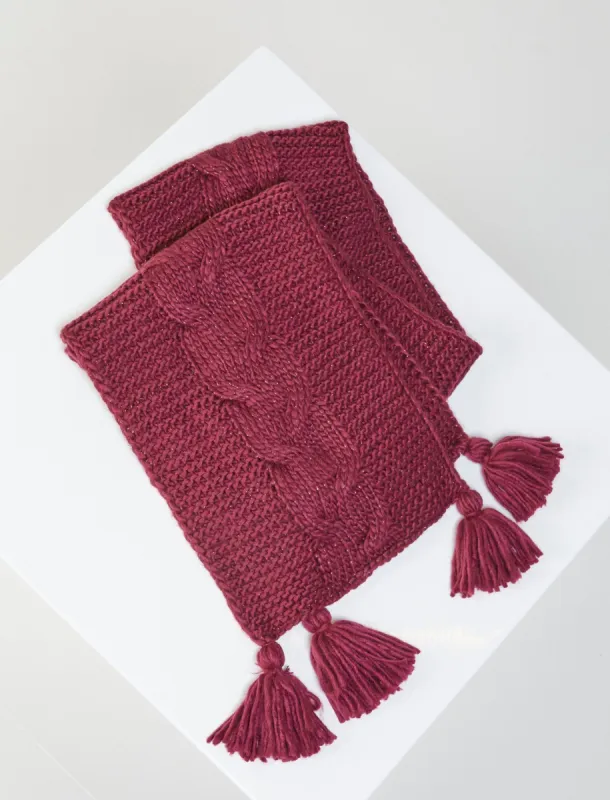 Metallic Cable Knit Tassel Scarf sold by BCBGMaxAzria