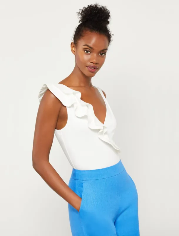 Plunging One Shoulder Ruffle Bodysuit sold by BCBGMaxAzria
