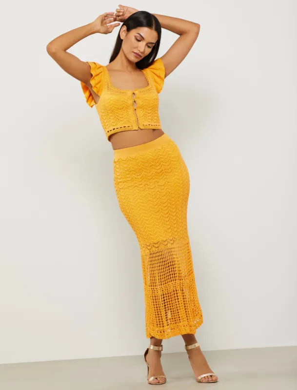 Carmen Midi Crochet Skirt sold by BCBGMaxAzria