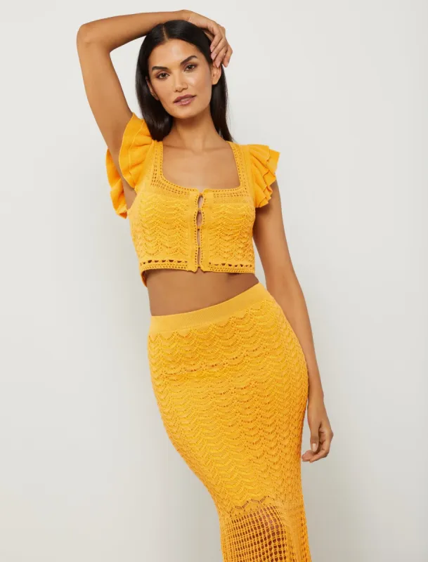 Carmen Ruffled Sleeve Cropped Crochet Top sold by BCBGMaxAzria