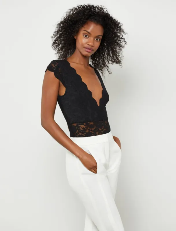 V-Neck Lace Bodysuit sold by BCBGMaxAzria