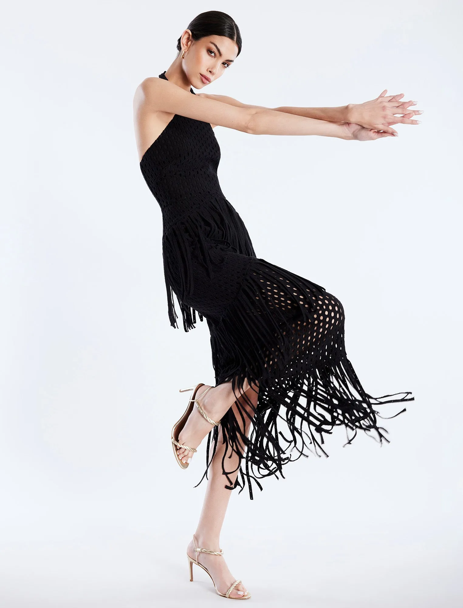 Maci Lace Fringe Midi Dress sold by BCBGMaxAzria