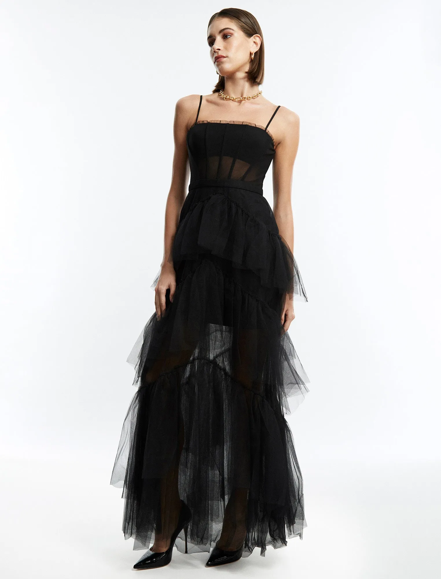 Oly Tiered Ruffle Tulle Evening Gown sold by BCBGMaxAzria product image thumbnail 3