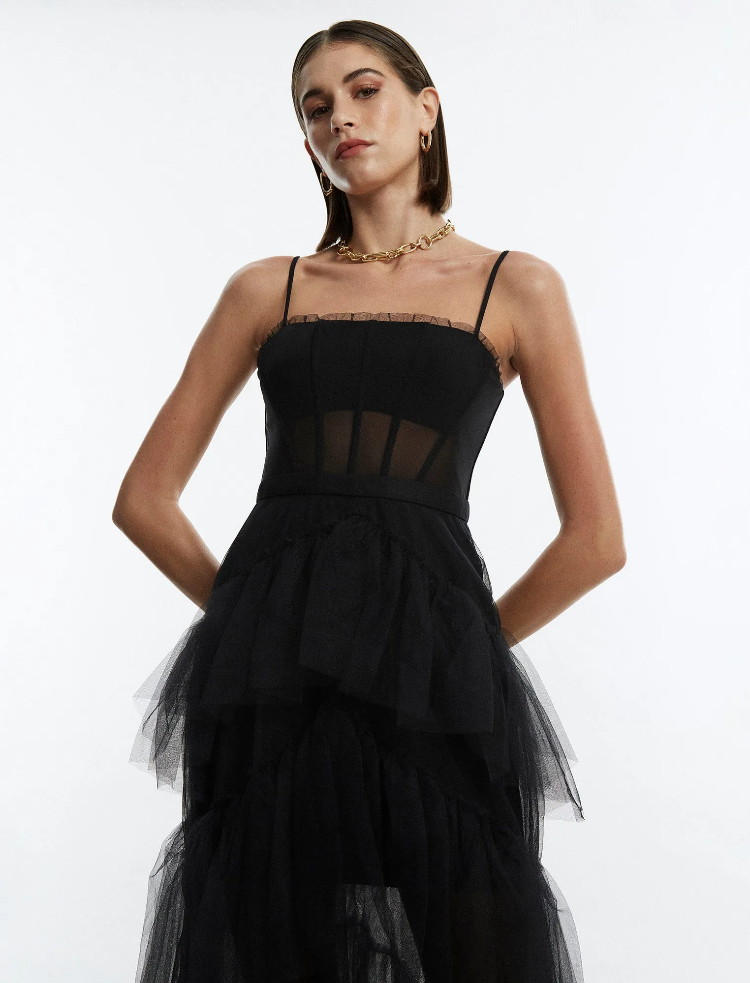 Oly Tiered Ruffle Tulle Evening Gown sold by BCBGMaxAzria product image thumbnail 2