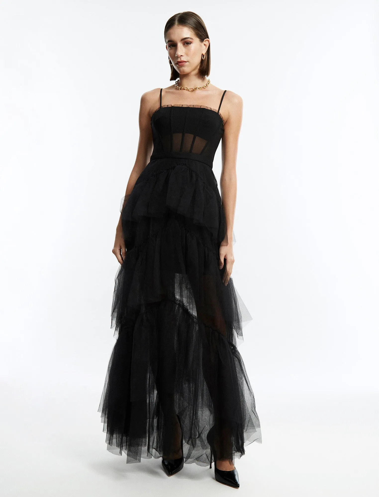 Oly Tiered Ruffle Tulle Evening Gown sold by BCBGMaxAzria