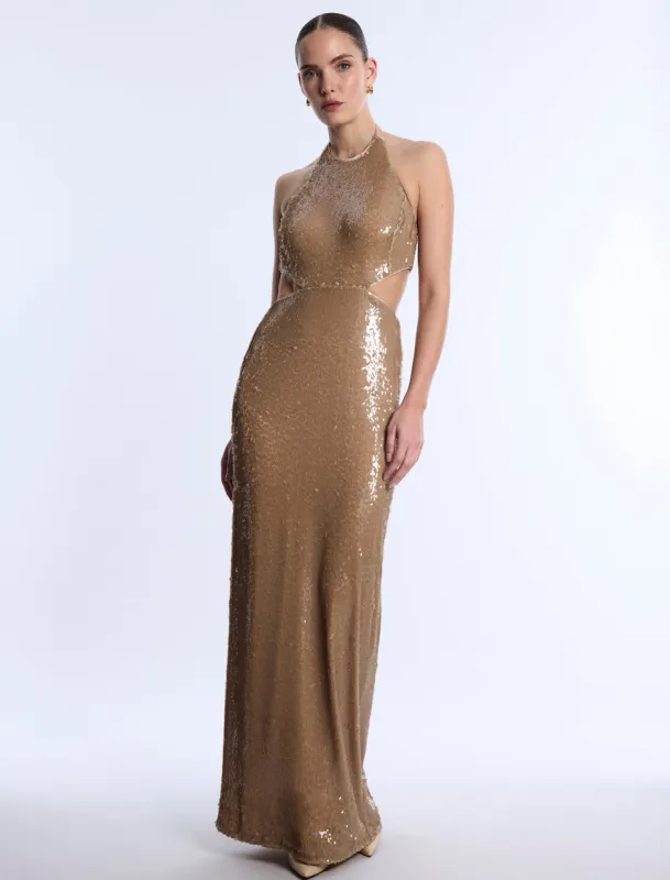Sequin Cutout Halter Gown sold by BCBGMaxAzria