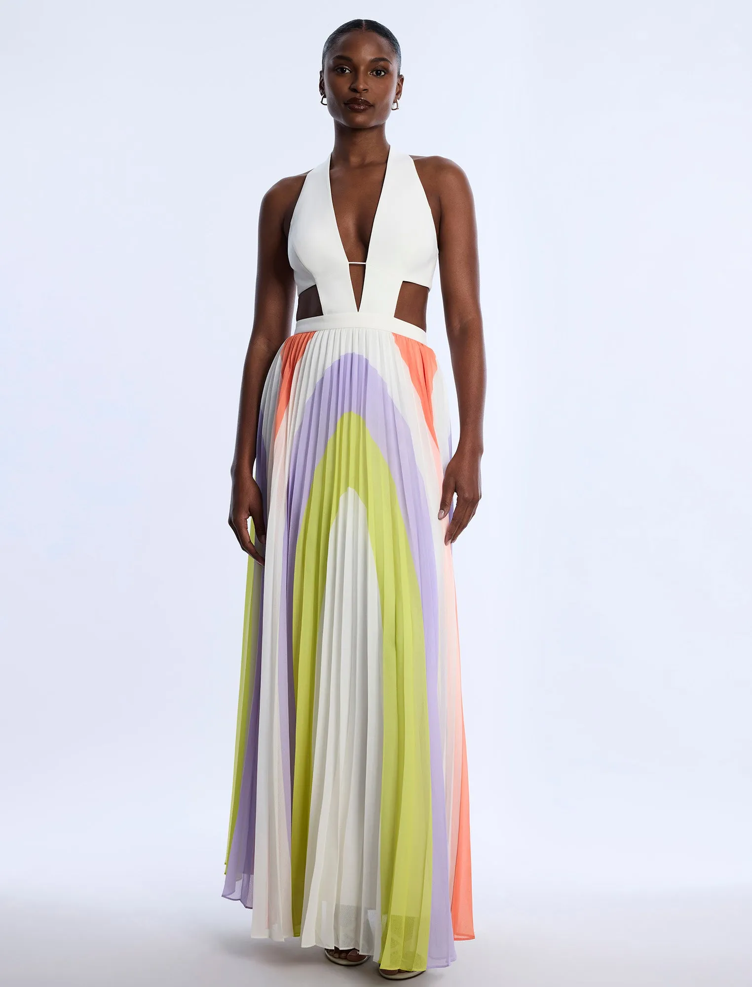 Printed Pleated Cutout Dress sold by BCBGMaxAzria