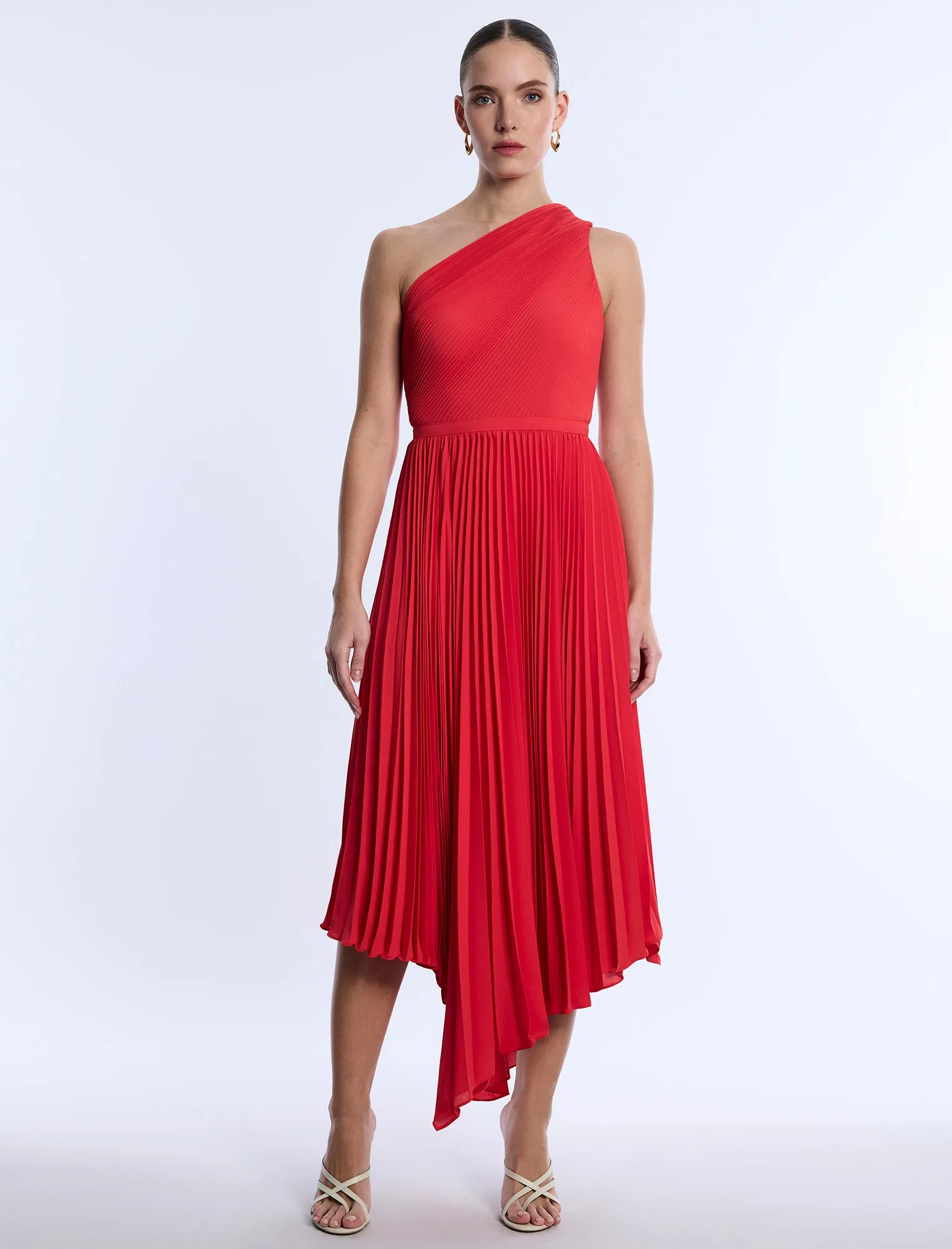 One Shoulder Pleated Dress sold by BCBGMaxAzria