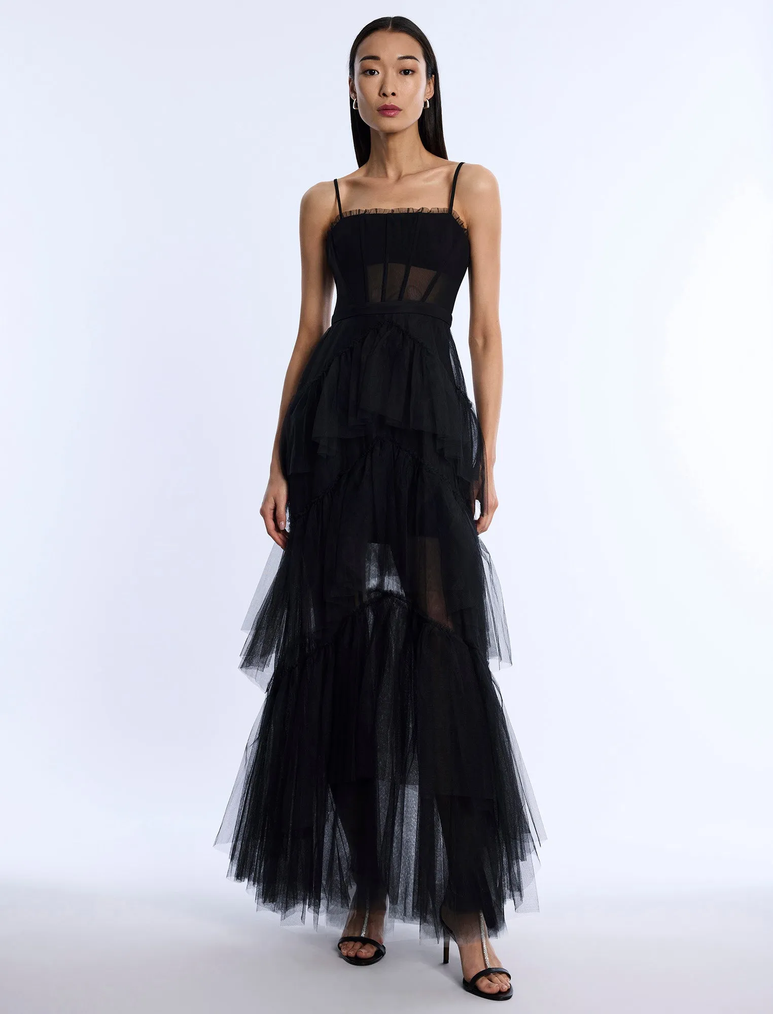 Oly Tiered Ruffle Tulle Evening Gown sold by BCBGMaxAzria