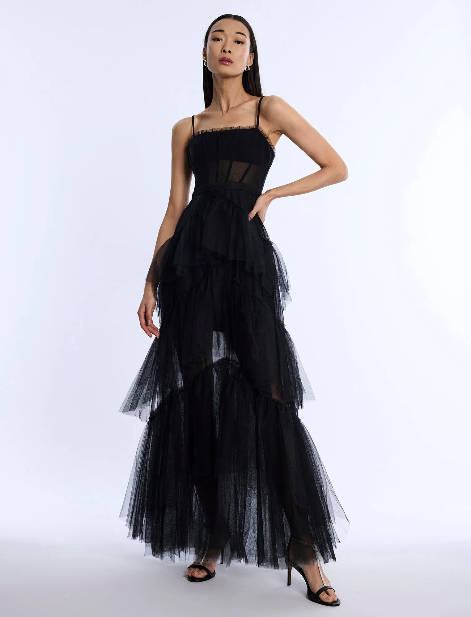 Oly Tiered Ruffle Tulle Evening Gown sold by BCBGMaxAzria product image thumbnail 4