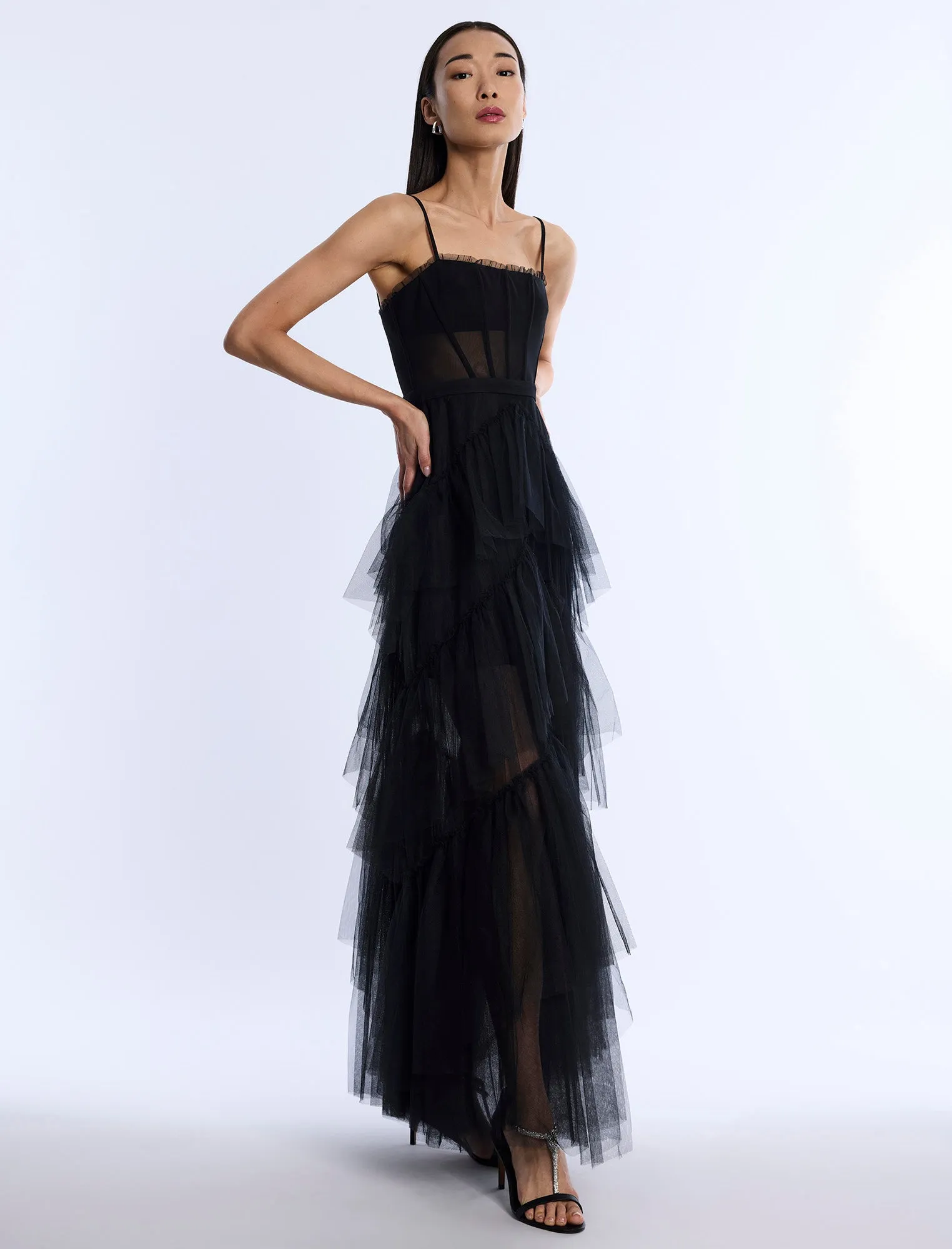 Oly Tiered Ruffle Tulle Evening Gown sold by BCBGMaxAzria product image thumbnail 3
