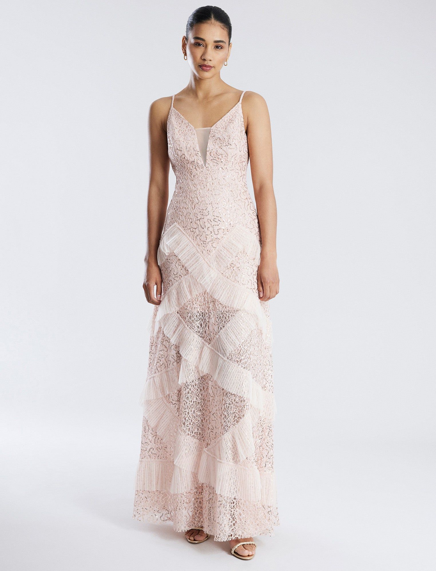 Isla Sequined Illusion Ruffle Gown sold by BCBGMaxAzria product image thumbnail 2