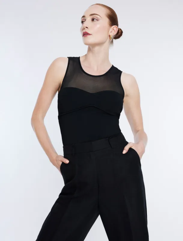 Sheer Yoke Knit Top sold by BCBGMaxAzria