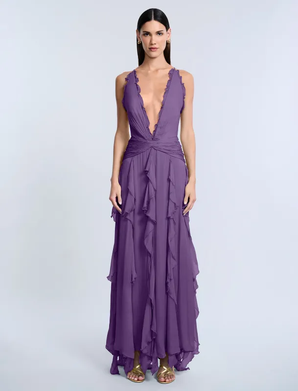 Ruffle Halter Chiffon Gown sold by BCBGMaxAzria