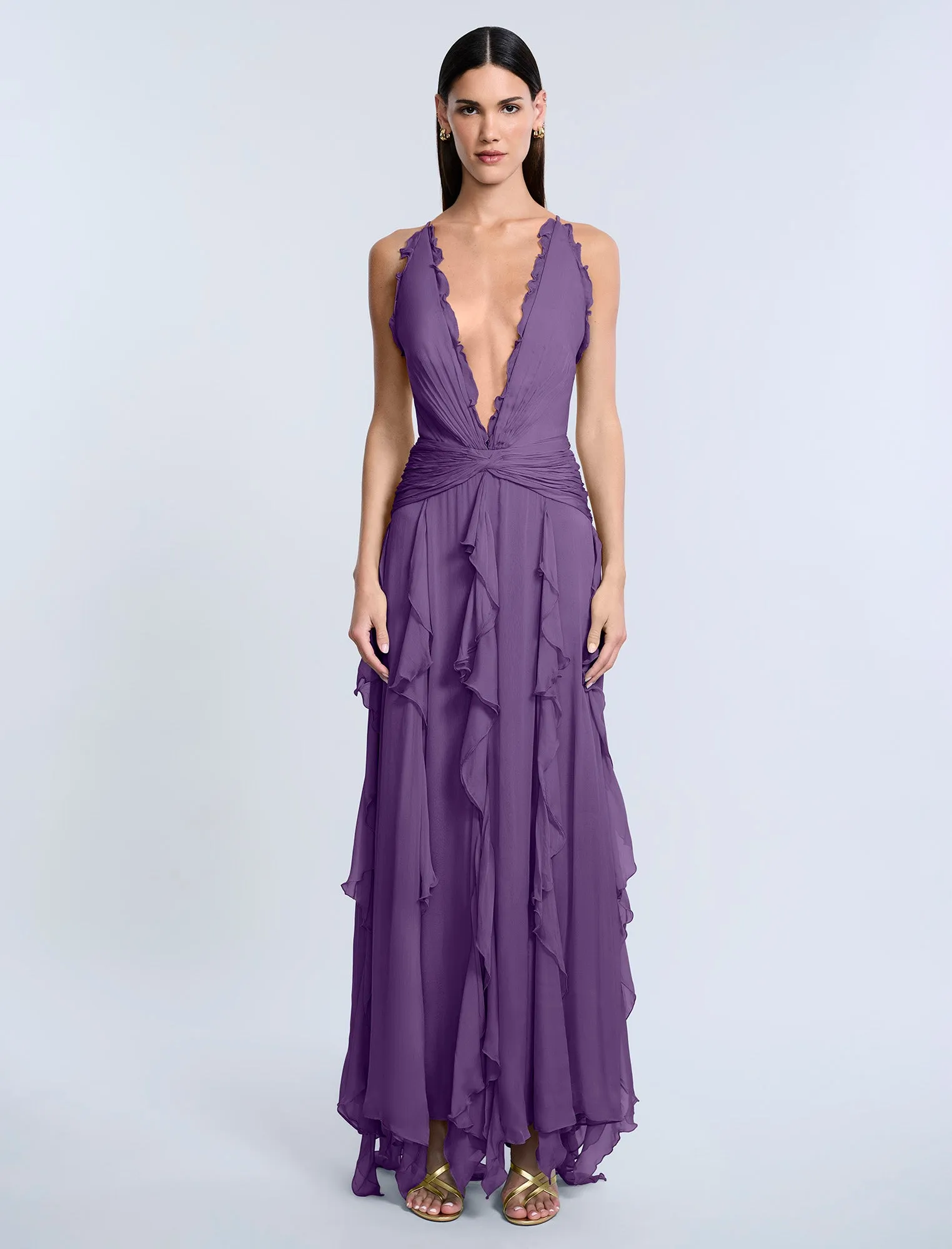 Ruffle Halter Chiffon Gown sold by BCBGMaxAzria