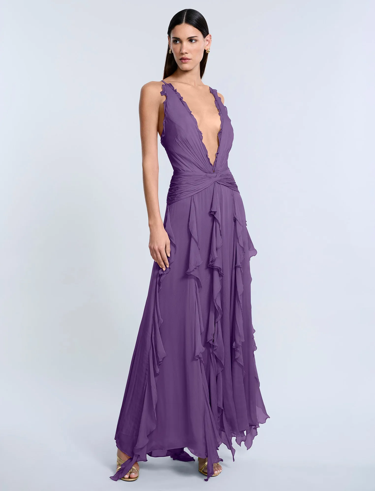 Ruffle Halter Chiffon Gown sold by BCBGMaxAzria product image thumbnail 3