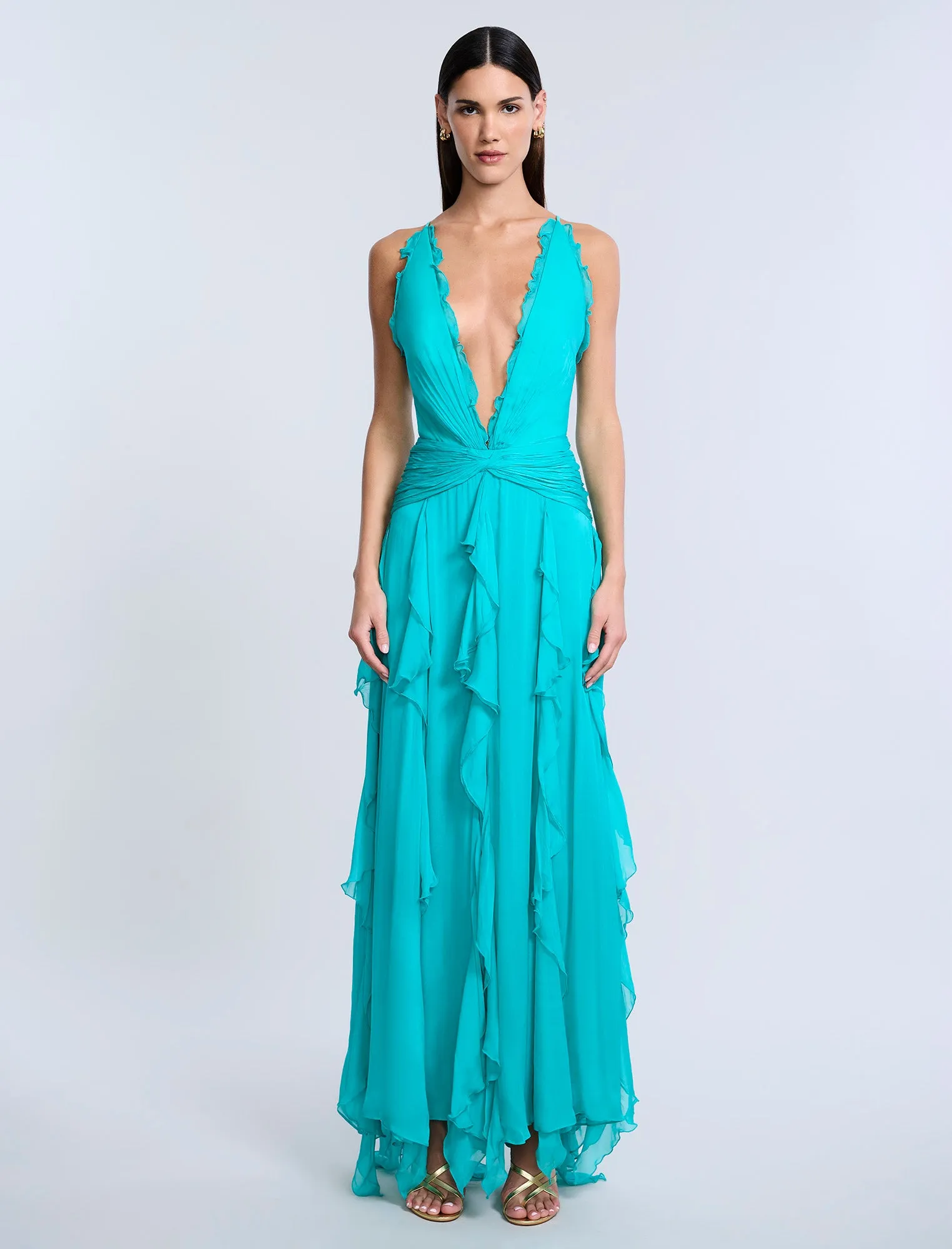 Ruffle Halter Chiffon Gown sold by BCBGMaxAzria