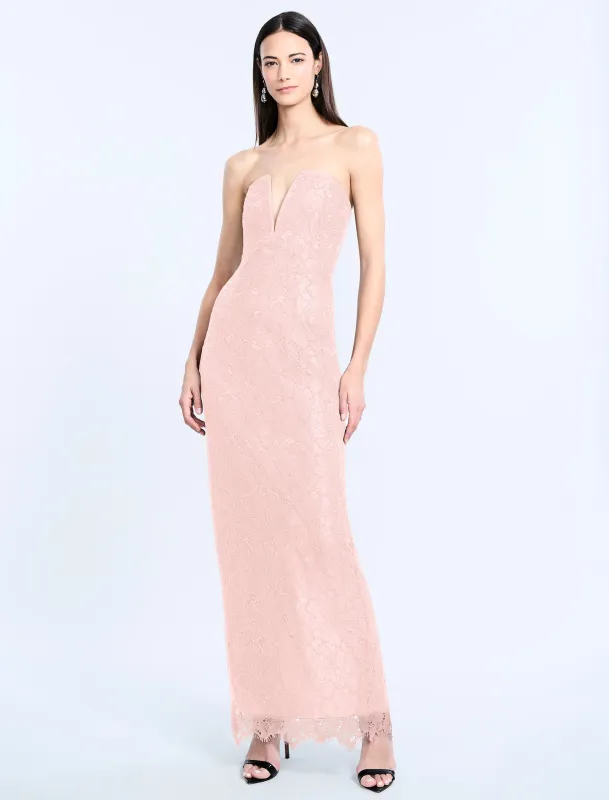 Lace Strapless V Neckline Gown sold by BCBGMaxAzria