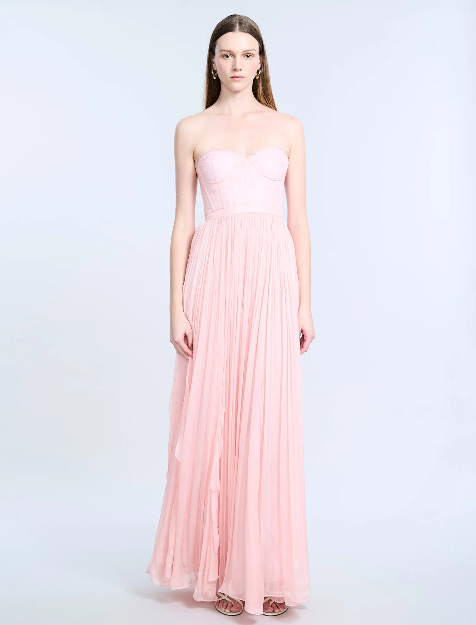 Lace Bodice Chiffon Rufle Gown sold by BCBGMaxAzria