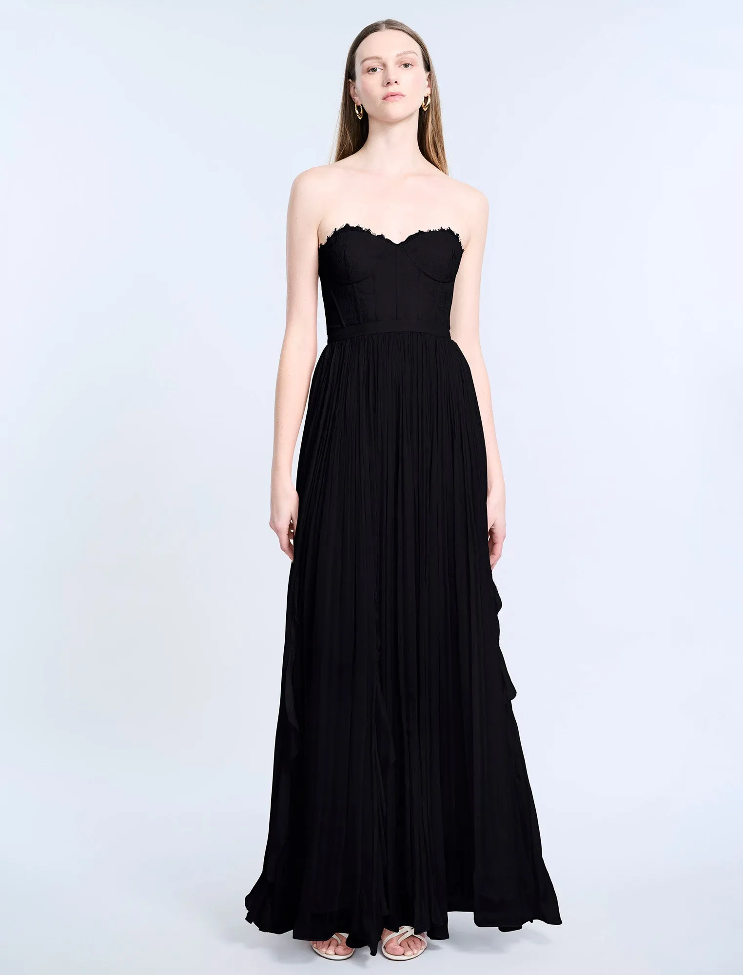 Lace Bodice Chiffon Rufle Gown sold by BCBGMaxAzria