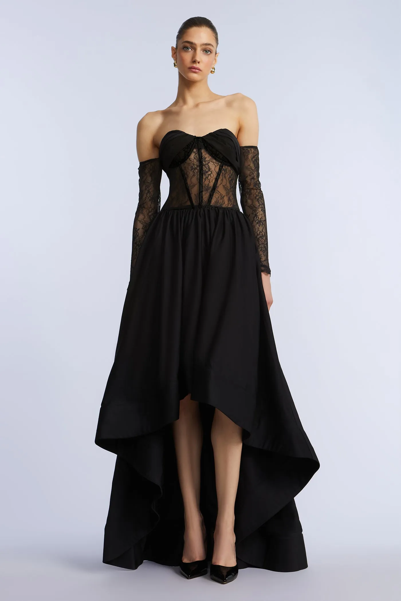 Lace Taffeta High-Low Gown sold by BCBGMaxAzria