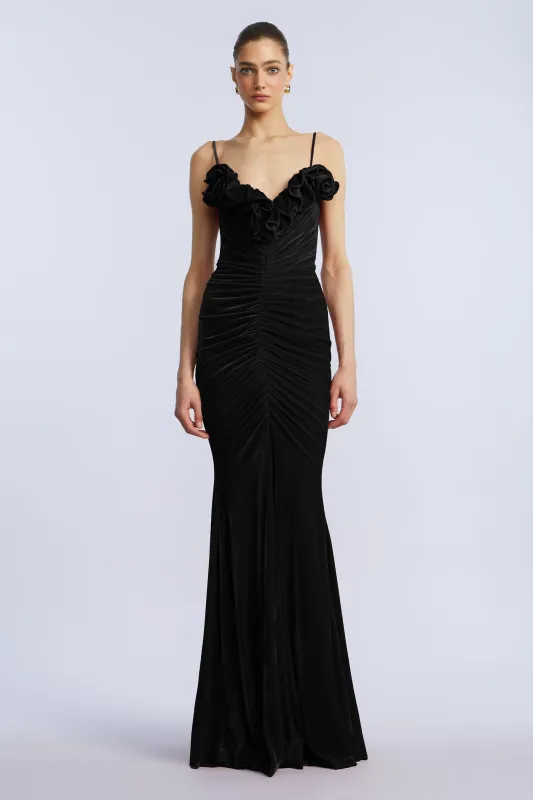 Ruffle Velvet Gown sold by BCBGMaxAzria
