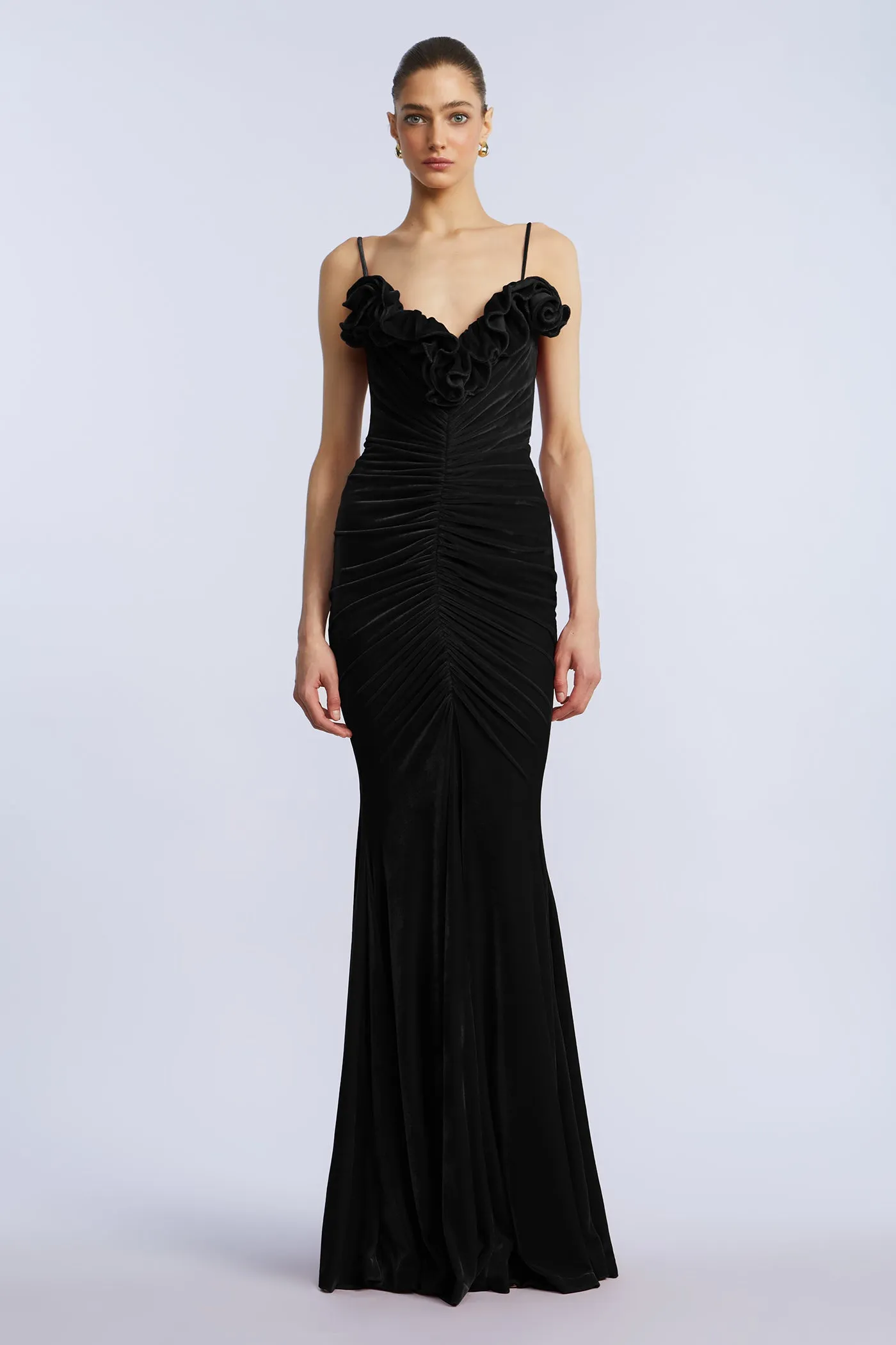 Ruffle Velvet Gown sold by BCBGMaxAzria