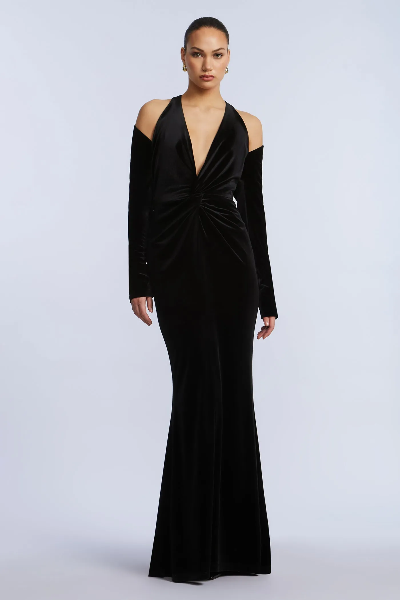 Long Sleeve Halter Velvet Gown sold by BCBGMaxAzria