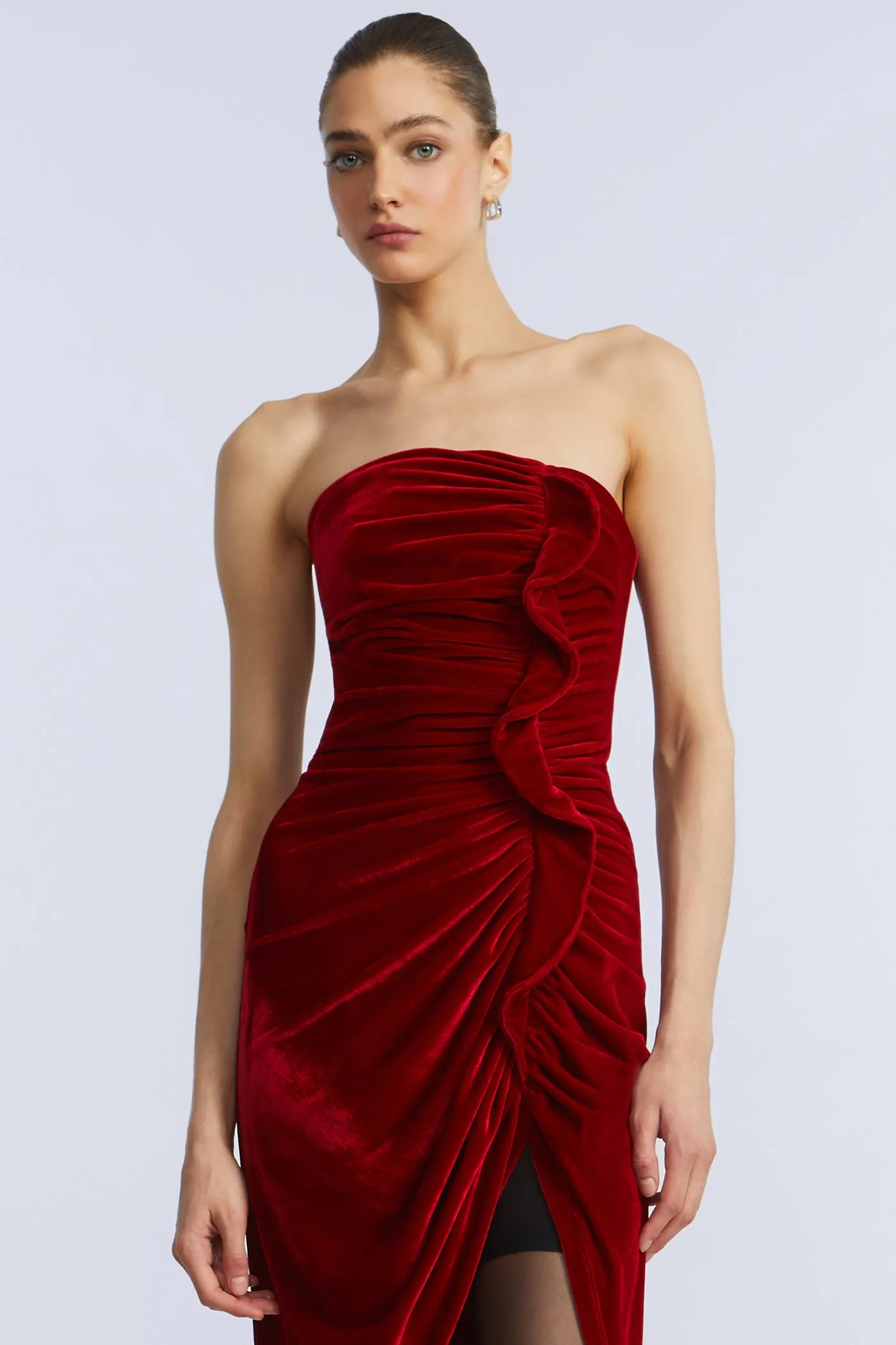 Strapless Velvet Ruffle Dress sold by BCBGMaxAzria product image thumbnail 4