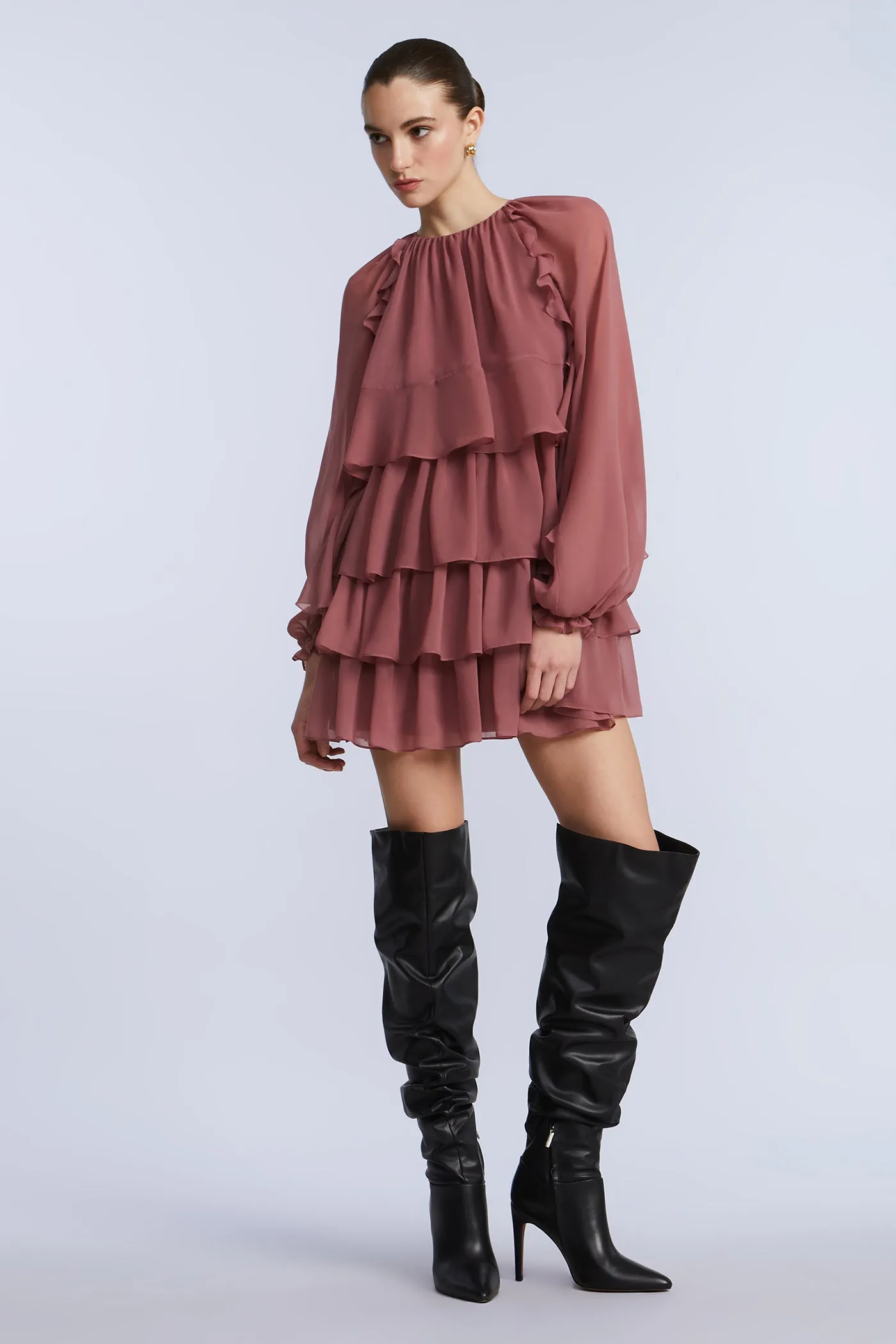Chiffon Ruffle Mini Dress sold by BCBGMaxAzria