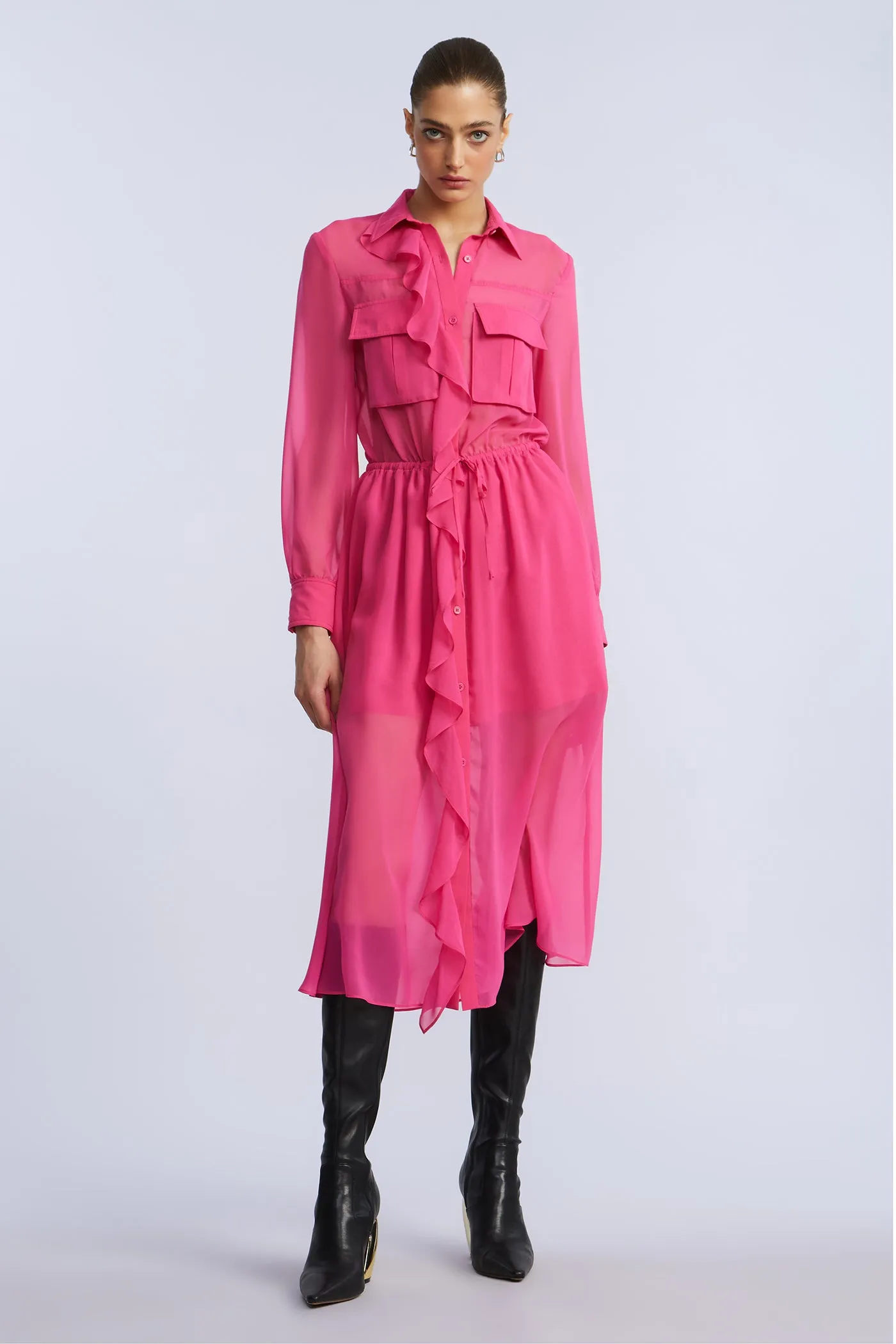 Solid Ruffle Dress sold by BCBGMaxAzria