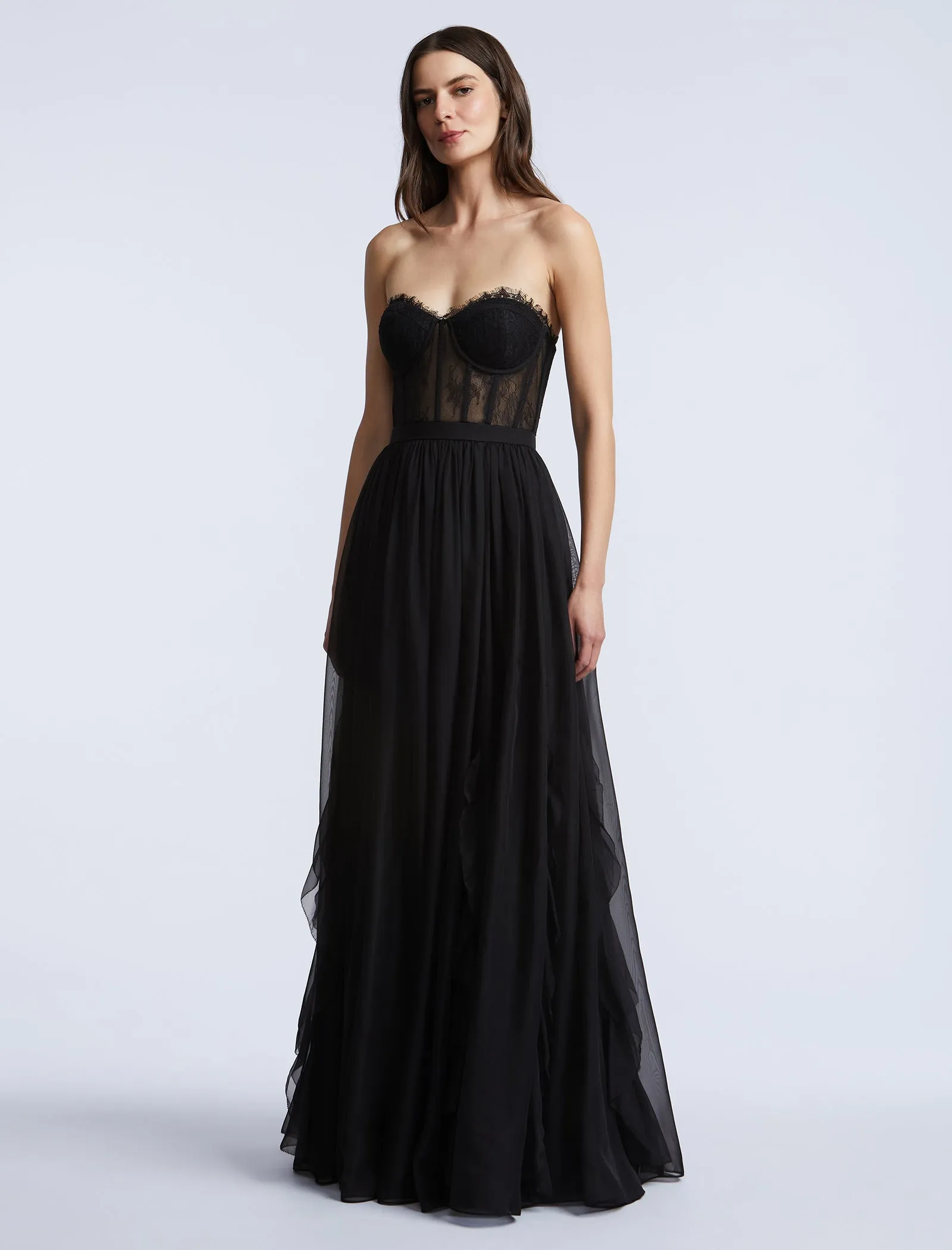 Lace Bodice Chiffon Rufle Gown sold by BCBGMaxAzria product image thumbnail 3