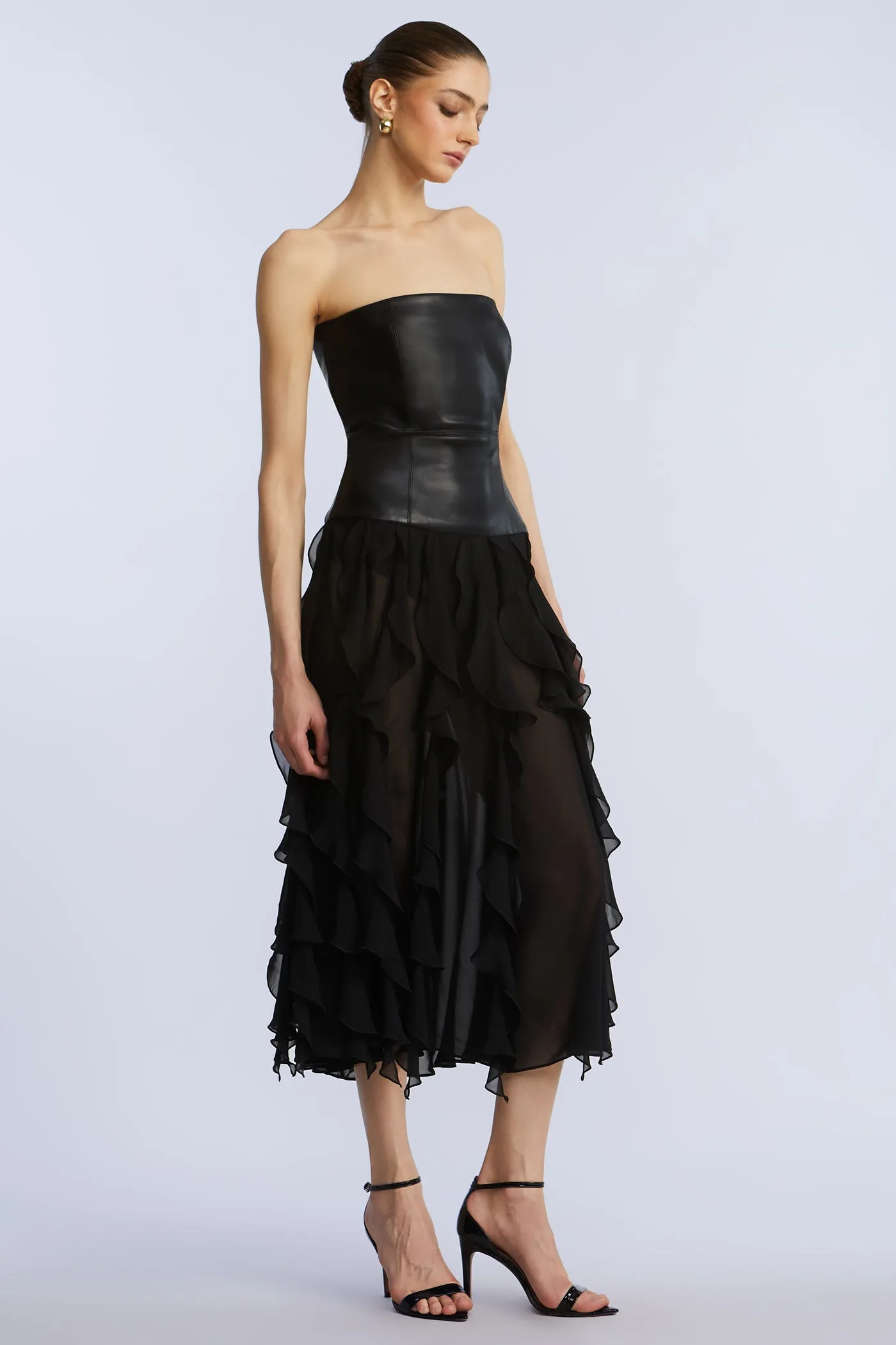 Leather Chiffon Dress sold by BCBGMaxAzria product image thumbnail 3