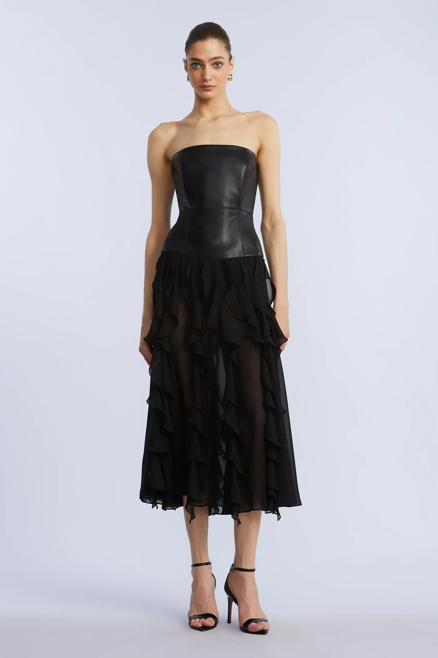 Leather Chiffon Dress sold by BCBGMaxAzria