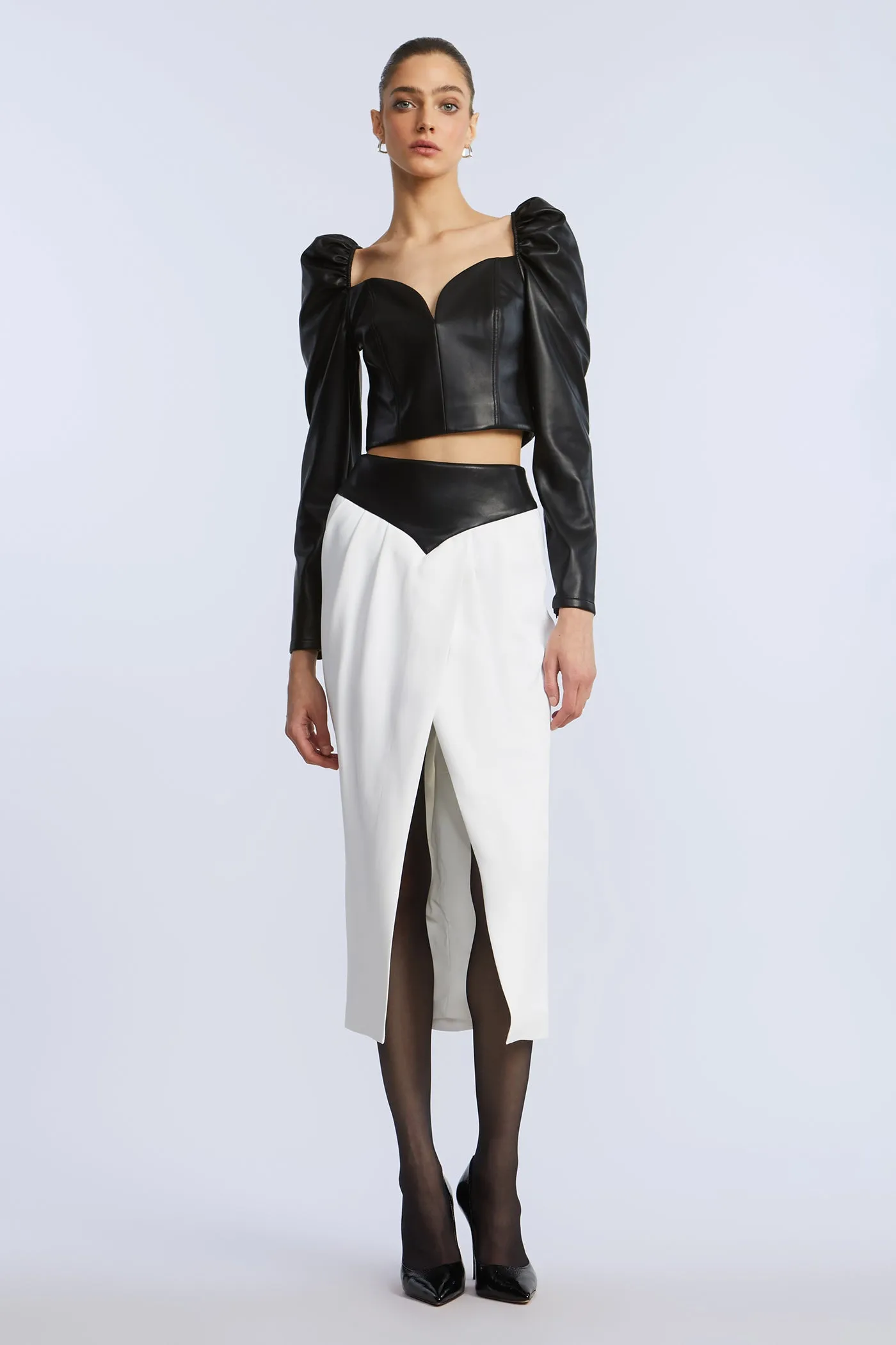 Puff Sleeve Leather Top sold by BCBGMaxAzria