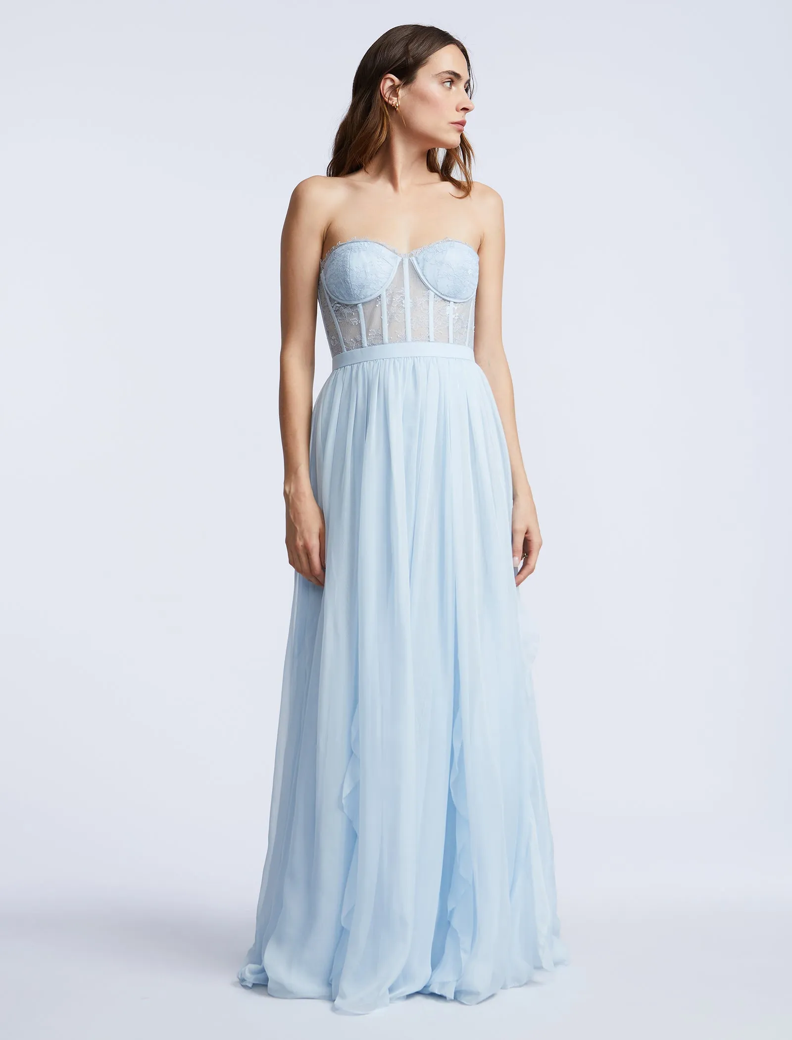 Lace Bodice Chiffon Ruffle Gown sold by BCBGMaxAzria product image thumbnail 5