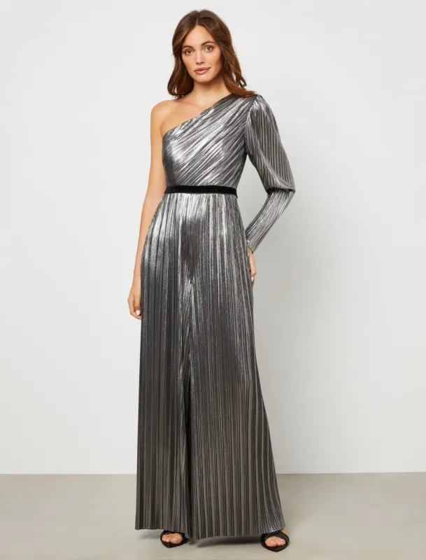One-Shoulder Metallic Jumpsuit sold by BCBGMaxAzria