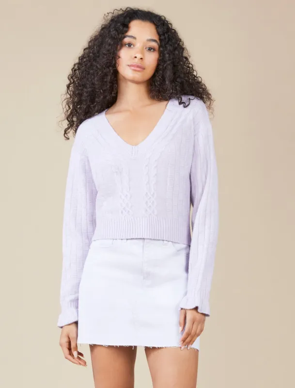 V-Neck Cable Knit Sweater made by BCBGMaxAzria