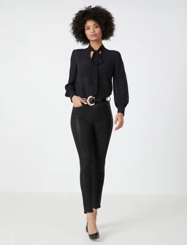 Adley Neck Bow Button-Up Top sold by BCBGMaxAzria