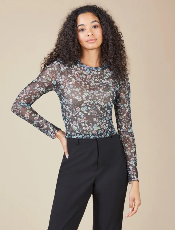 Long Sleeve Mesh Crop Top sold by BCBGMaxAzria