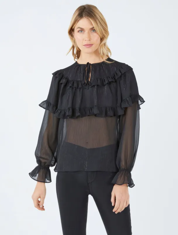 Double Ruffle Tie Front Top sold by BCBGMaxAzria