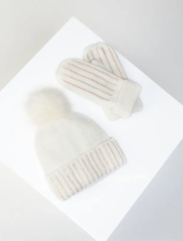 Embellished Cuffed Beanie & Mitten Set sold by BCBGMaxAzria