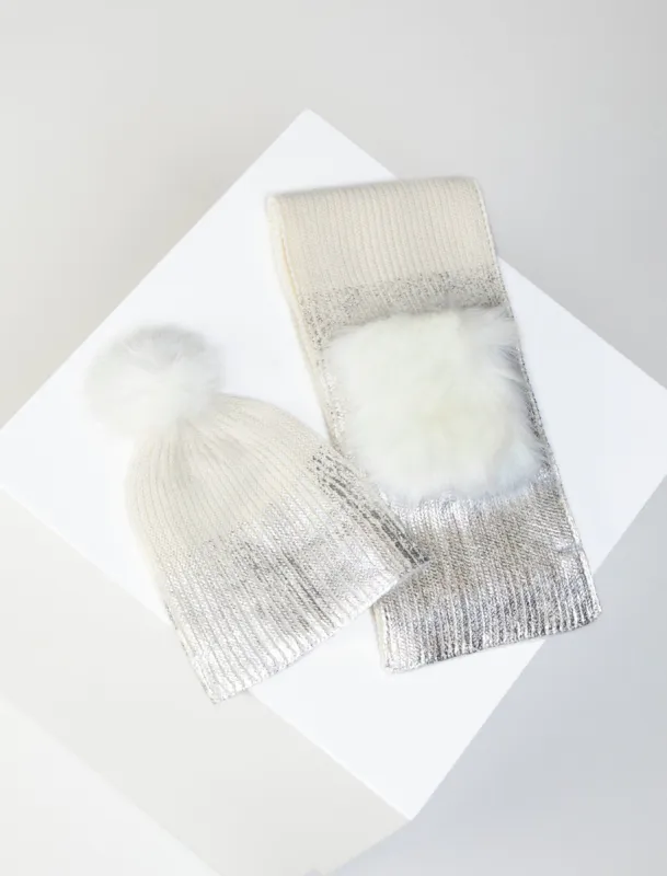 Silver Foil Beanie & Scarf Set sold by BCBGMaxAzria