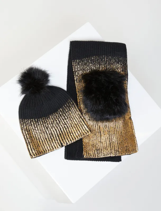 Gold Foil Beanie & Scarf Set sold by BCBGMaxAzria