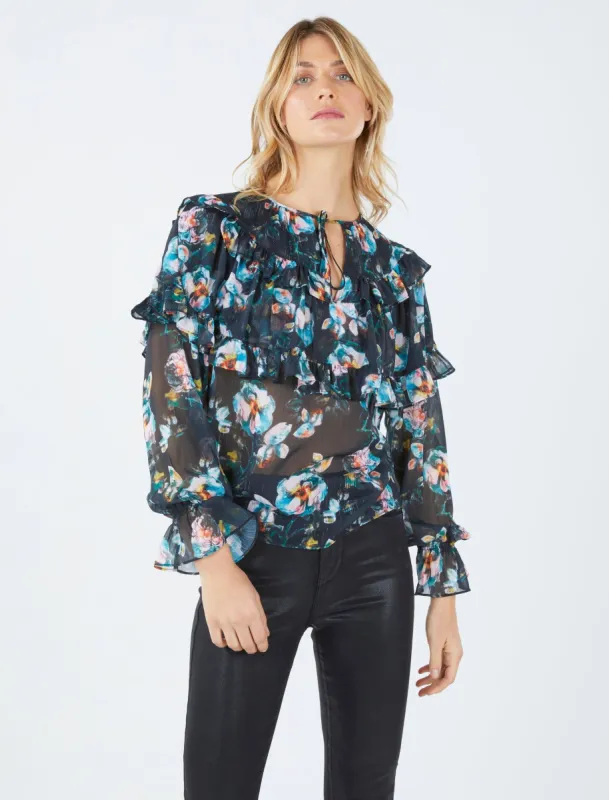 Double Ruffle Tie Front Top sold by BCBGMaxAzria