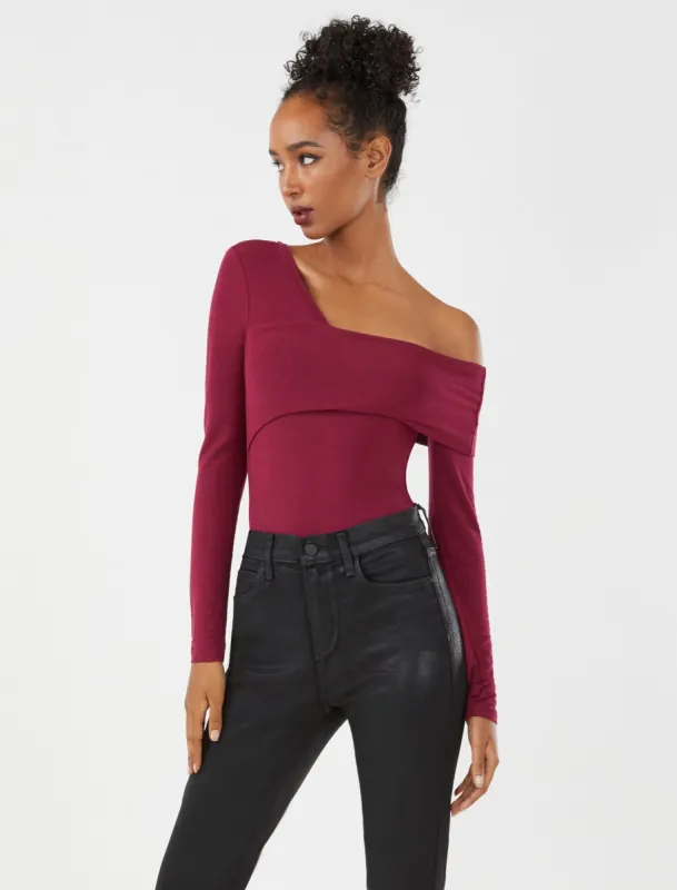 Asymmetrical Long Sleeve Bodysuit sold by BCBGMaxAzria
