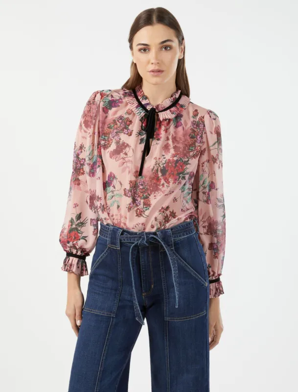 Velvet Neck-Tie Printed Top sold by BCBGMaxAzria