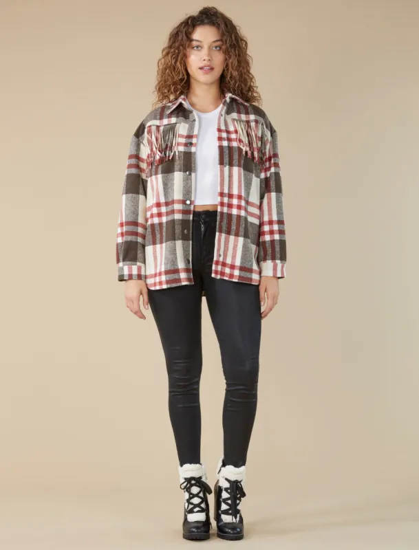 Plaid Fringe Jacket sold by BCBGMaxAzria
